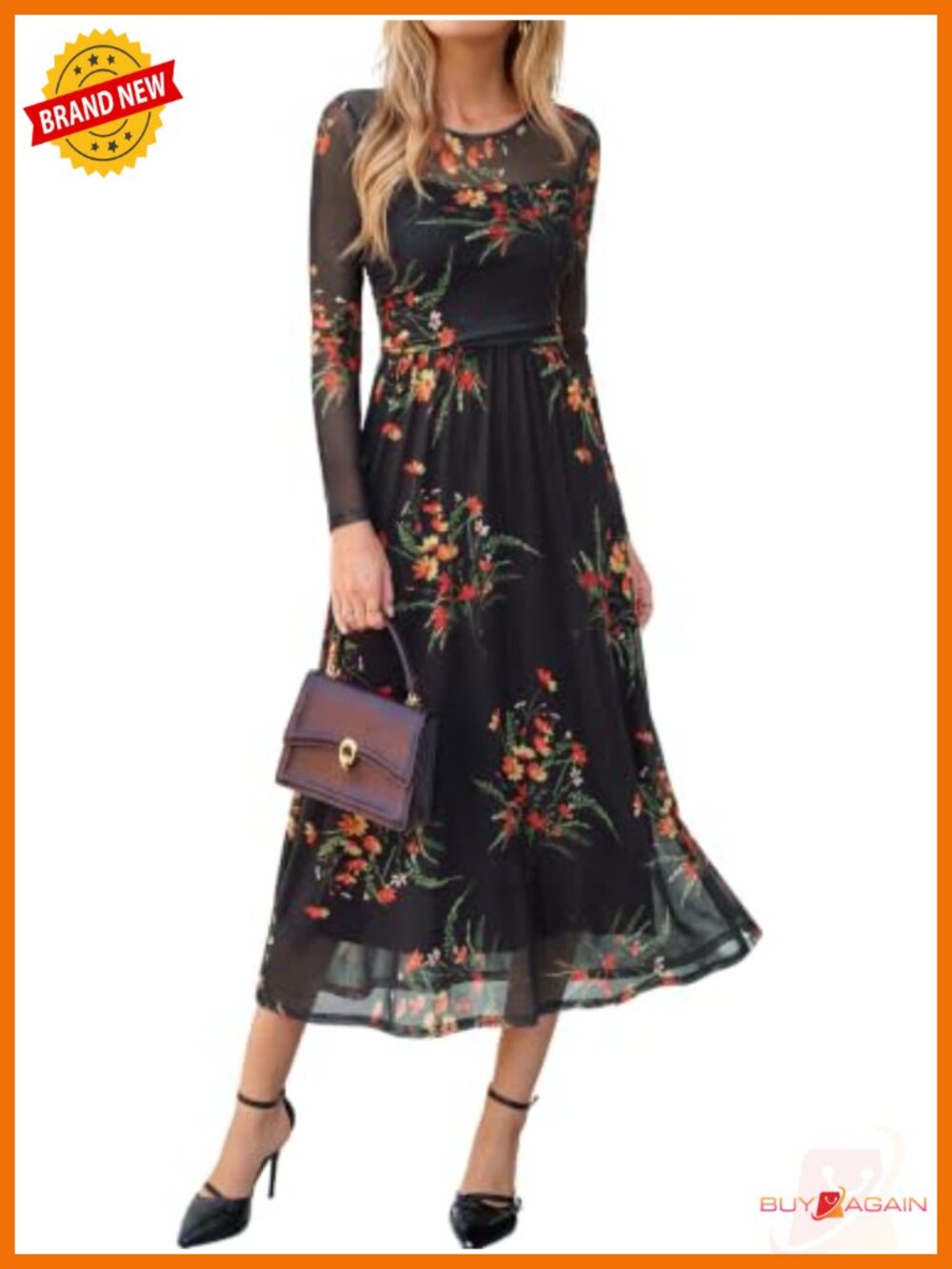 Simplee Womens Mesh Maxi Dress Long Sleeve Floral Wedding Guest